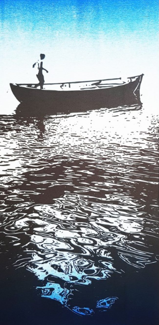 Stig Andresen Ebbe og baten tresnitt 61 x 30 cm opplag 60